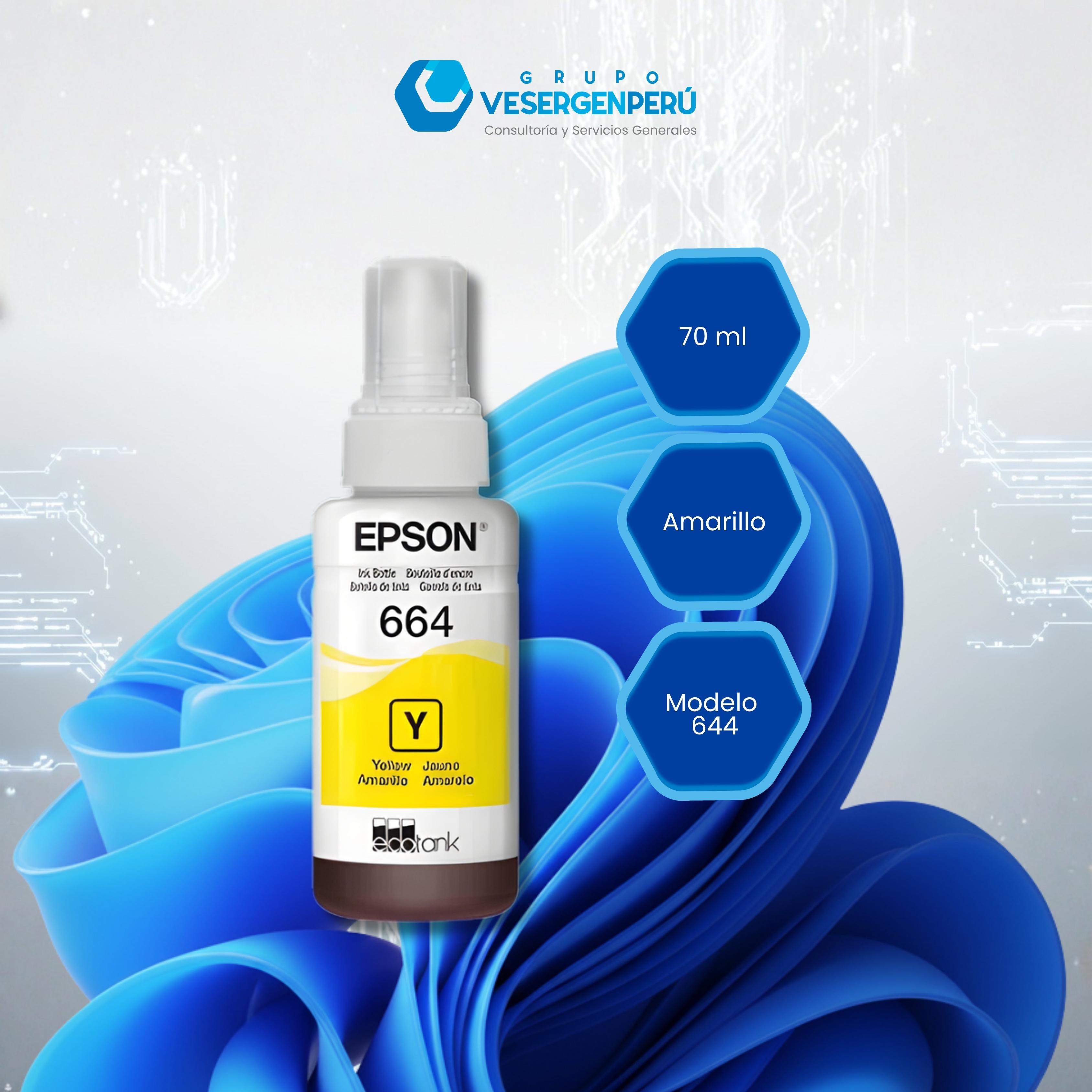 Botella de tinta EPSON T664420-AL, color amarillo, contenido 70ml.