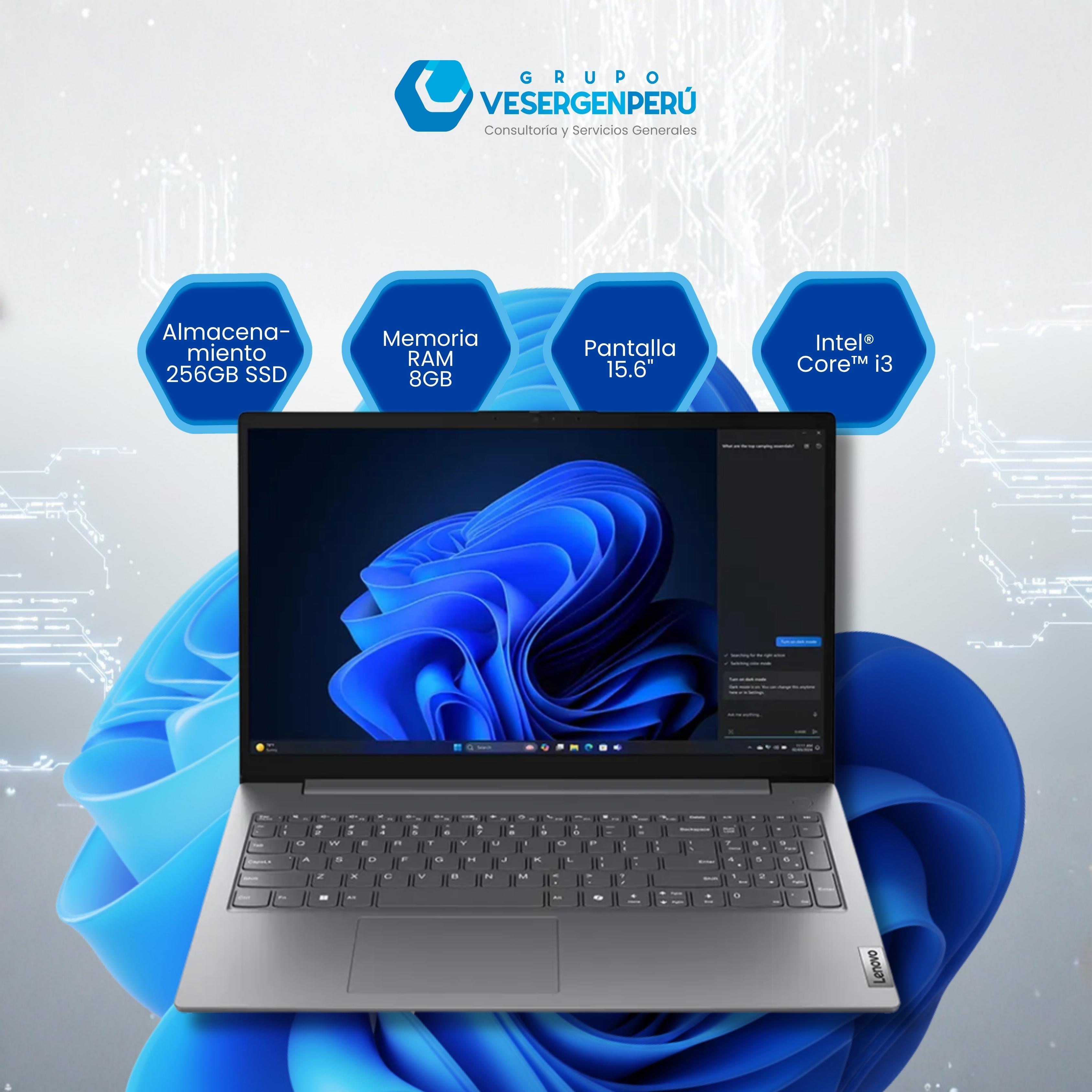 Notebook Lenovo V15 G5 IRL, 15.6" FHD TN, Core i3-1315U de hasta 4.5GHz, 8GB DDR5-3200MHz, SSD M.2 256GB