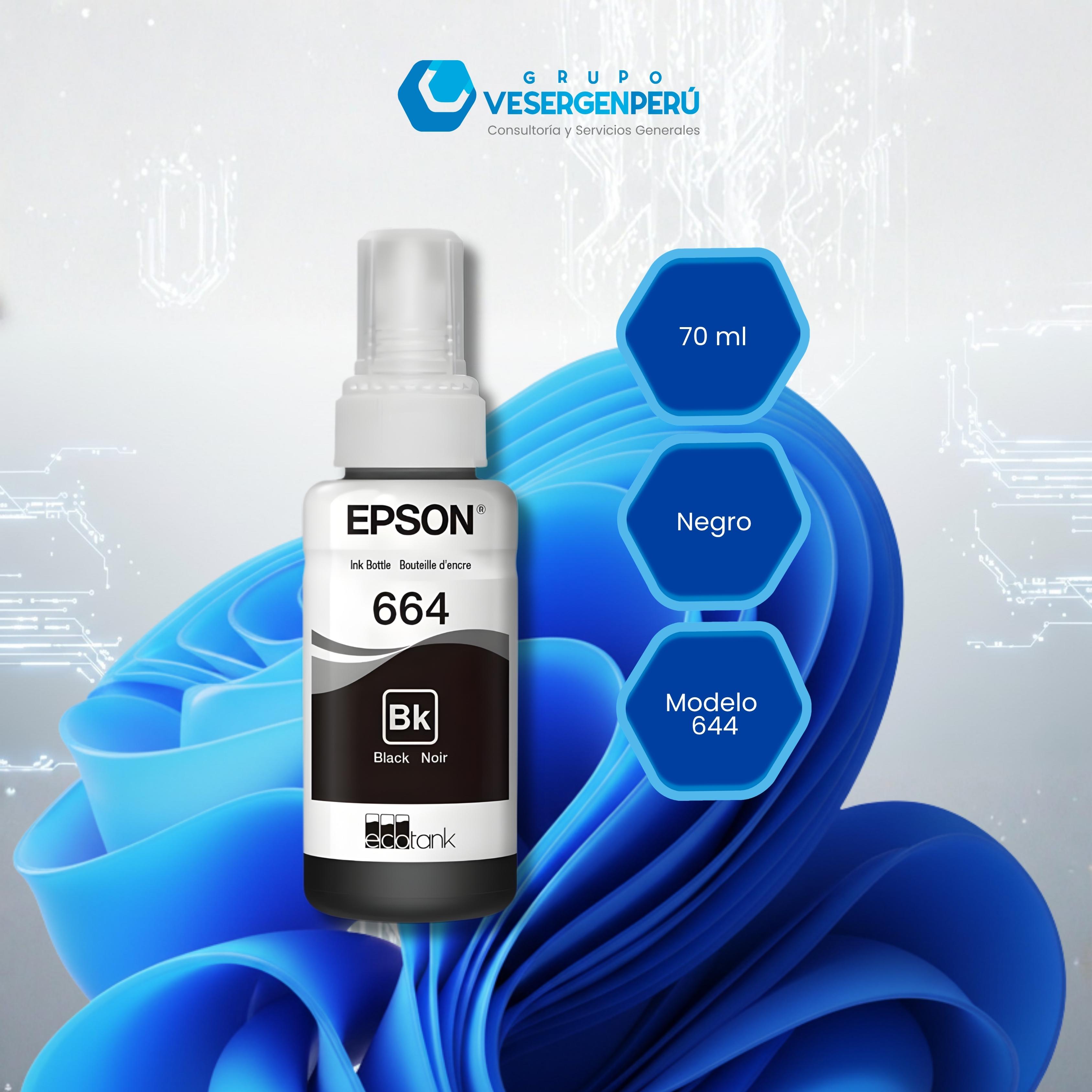 Botella de tinta EPSON T664120-AL, color negro, contenido 70ml.