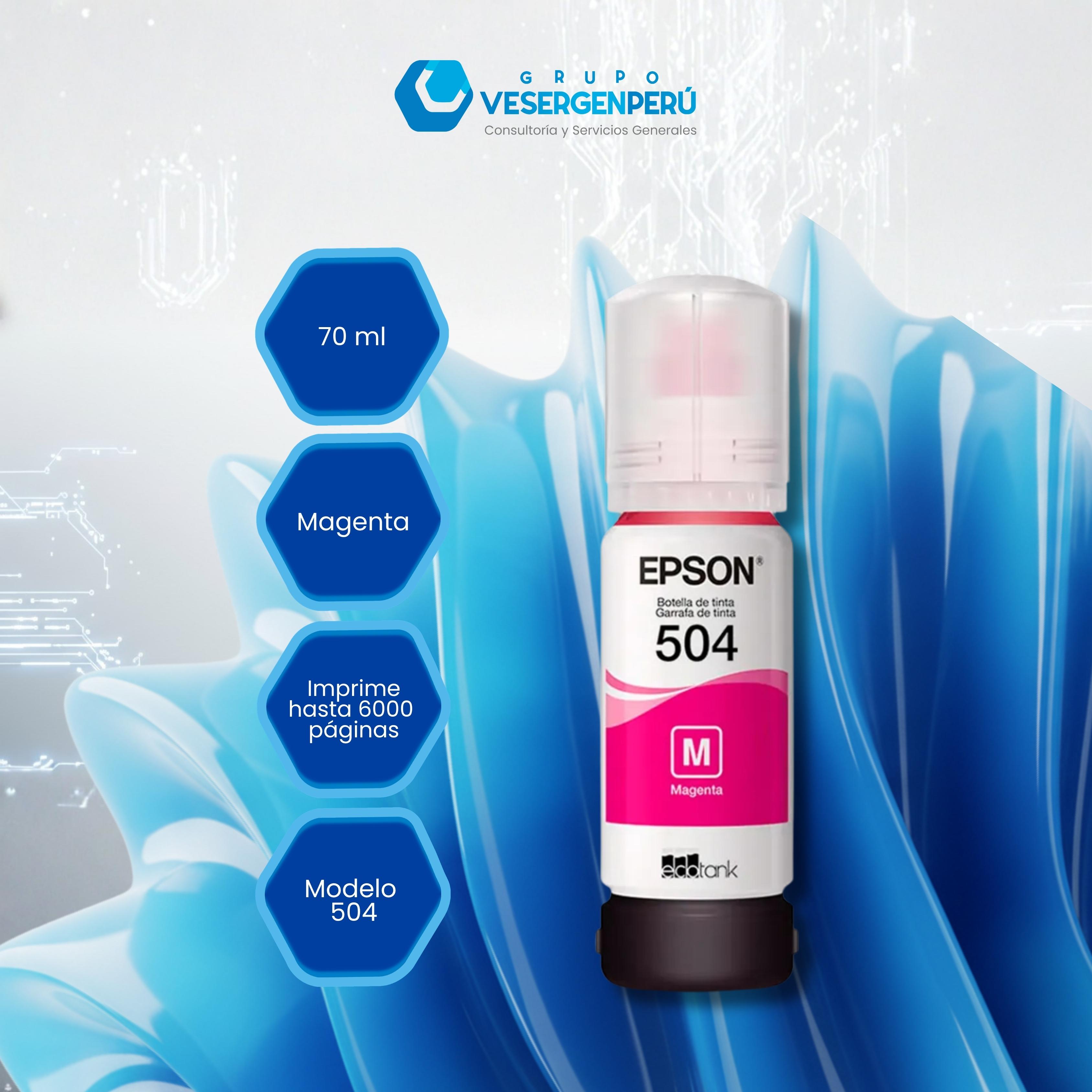 Botella de tinta EPSON T504320-AL, color Magenta, contenido 70ml.