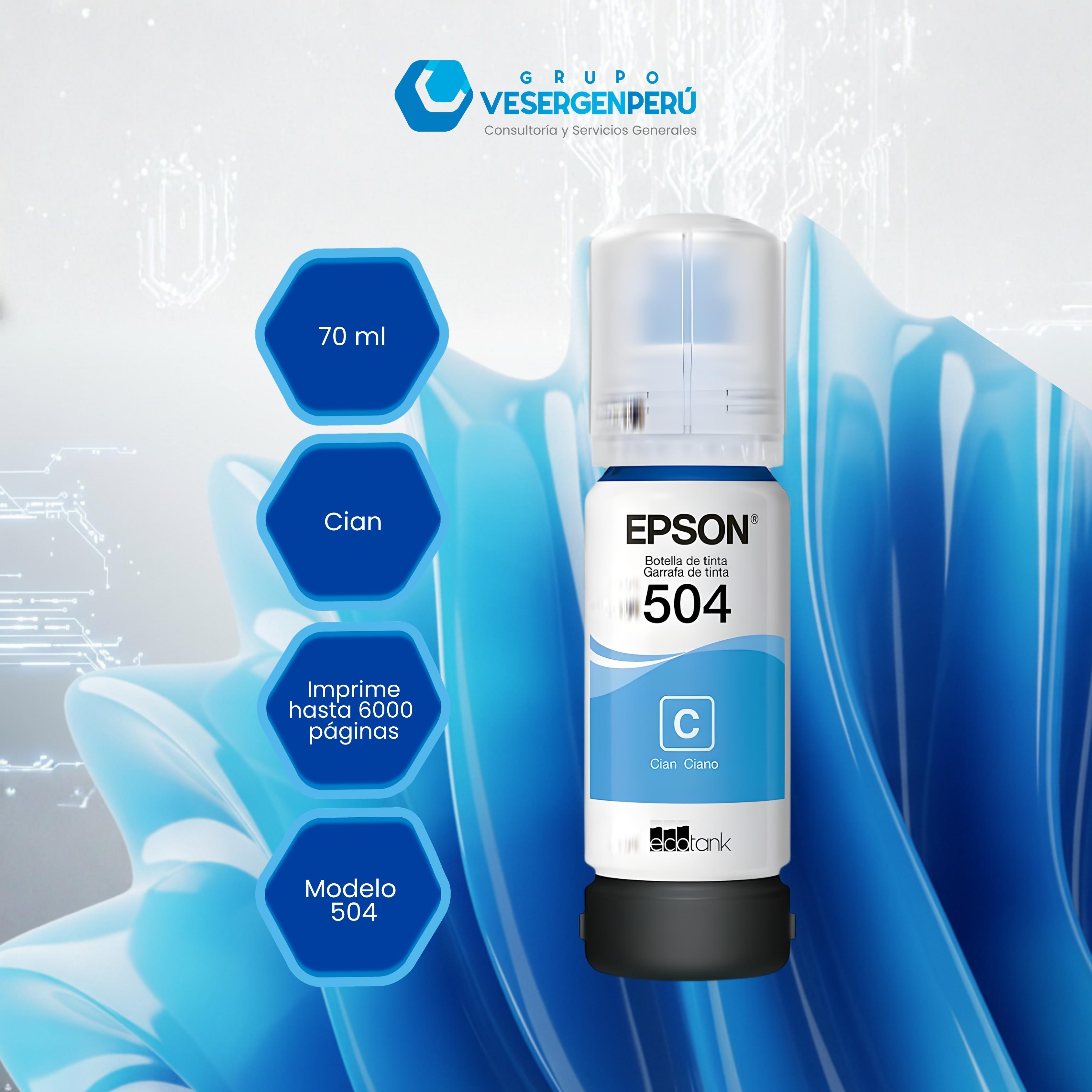 Botella de tinta EPSON T544220-AL, color Cian, contenido 65ml.