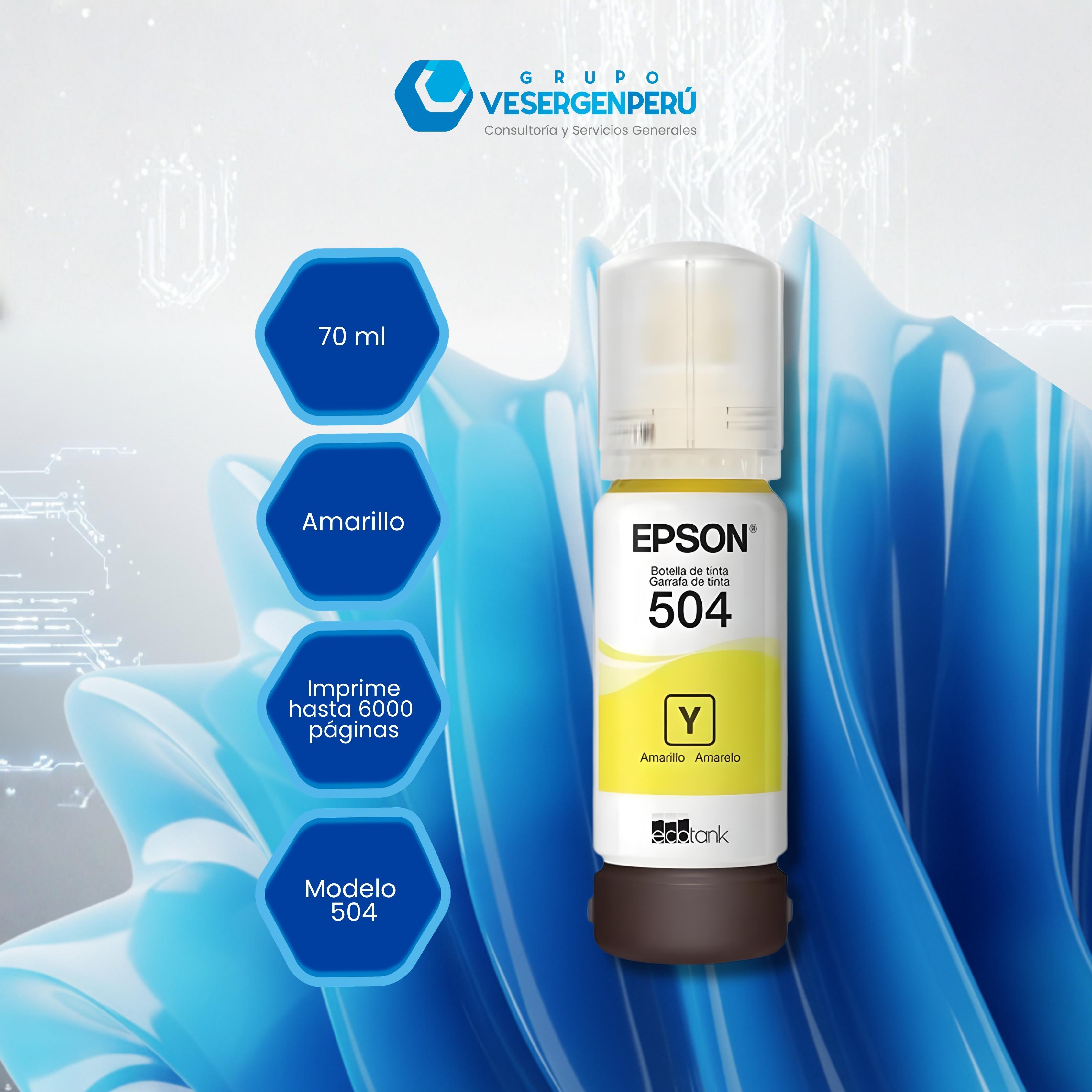 Botella de tinta EPSON T504420-AL, color amarillo, contenido 70ml.