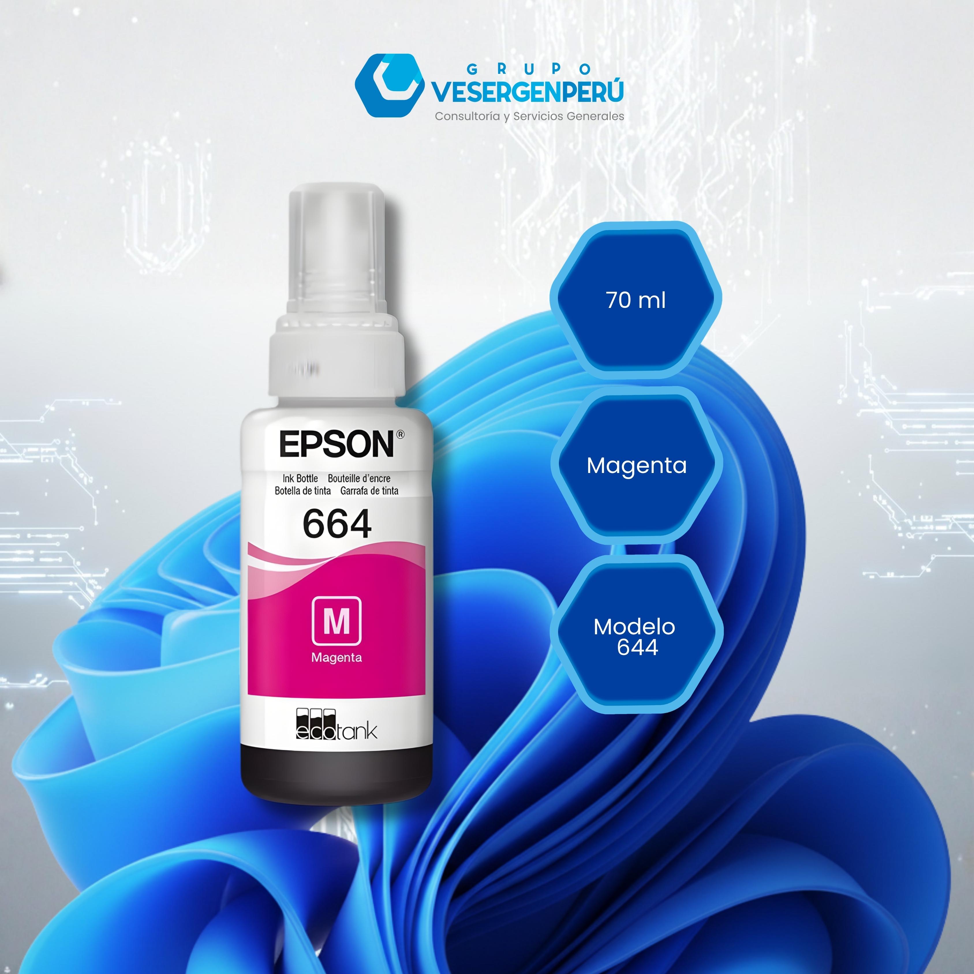 Botella de tinta EPSON T664320-AL, color magenta, contenido 70ml.