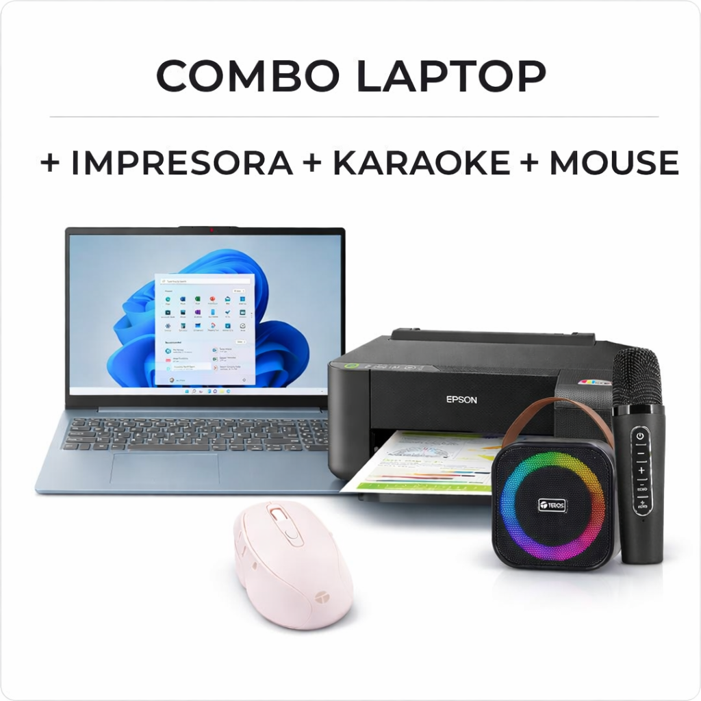 PROMOCIÓN TECNOLOGICO Laptop Lenovo V15 G5 IRL / Impresora Epson EcoTank L1250 / Parlante Karaoke Inalámbrico / Mouse Teros